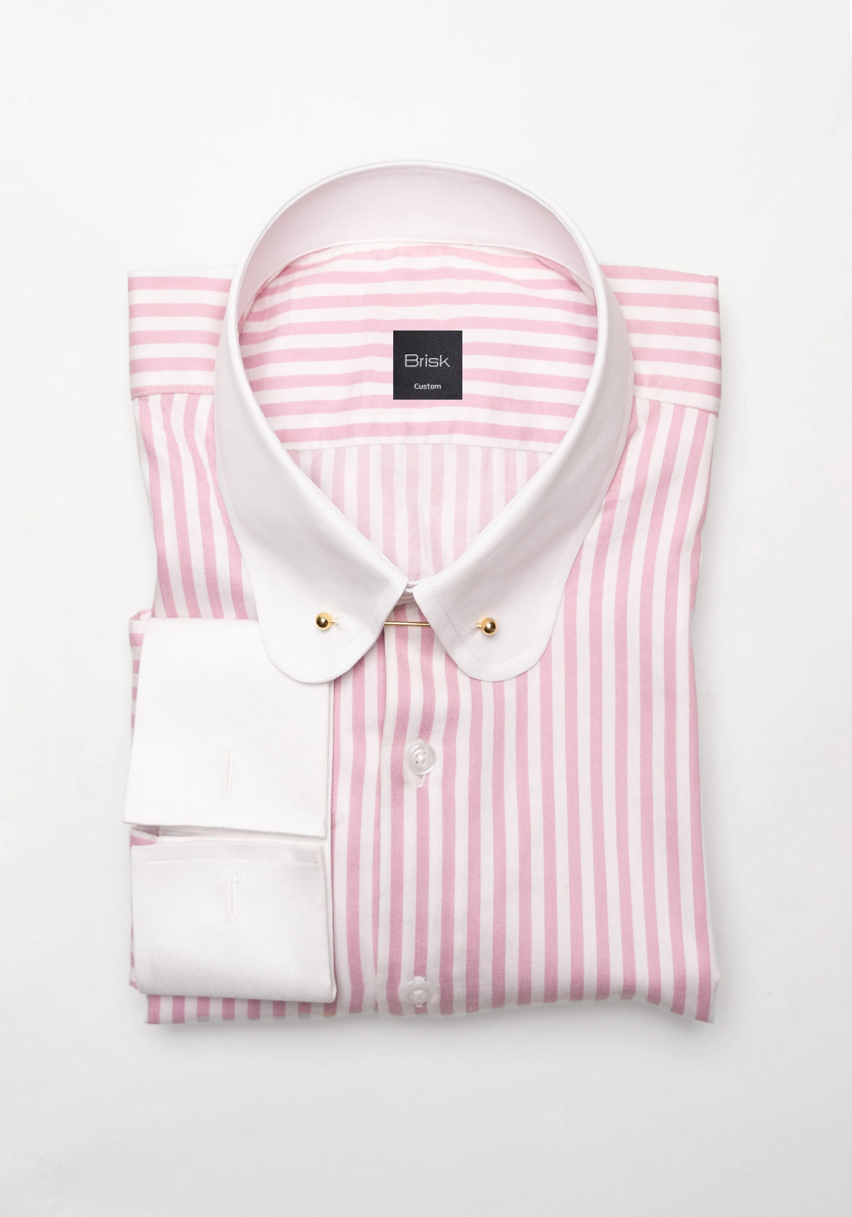 Pink Bengal Twill Stripes Pima Cotton Shirt - White Club Golden Pin Collar & French Cuffs sold by Brisk Shirts