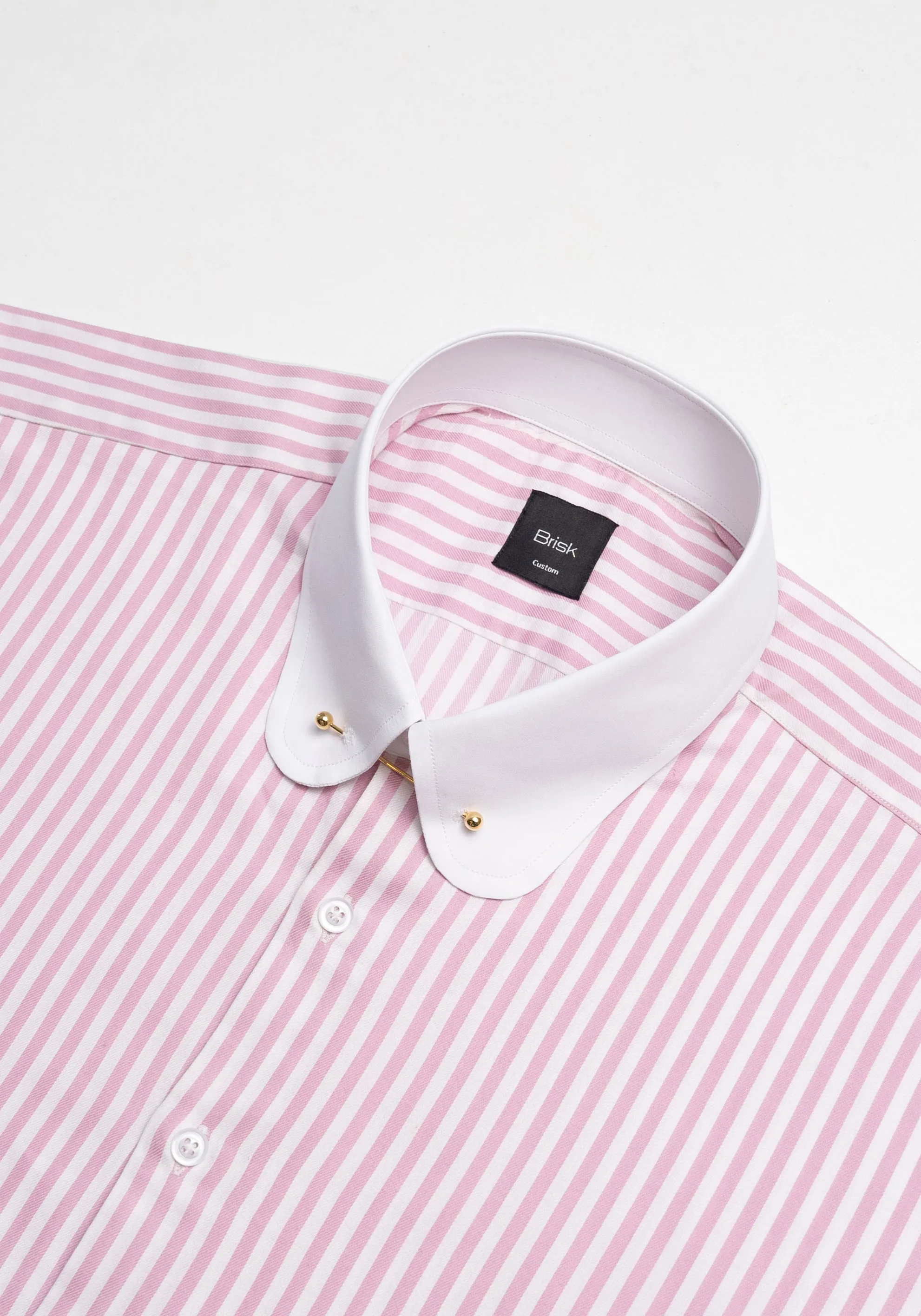 Pink Bengal Twill Stripes Pima Cotton Shirt - White Club Golden Pin Collar & French Cuffs sold by Brisk Shirts product image thumbnail 3
