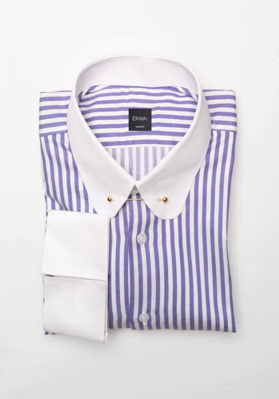 Purple Bengal Twill Stripes Pima Cotton Shirt - White Club Golden Pin Collar & French Cuffs sold by Brisk Shirts