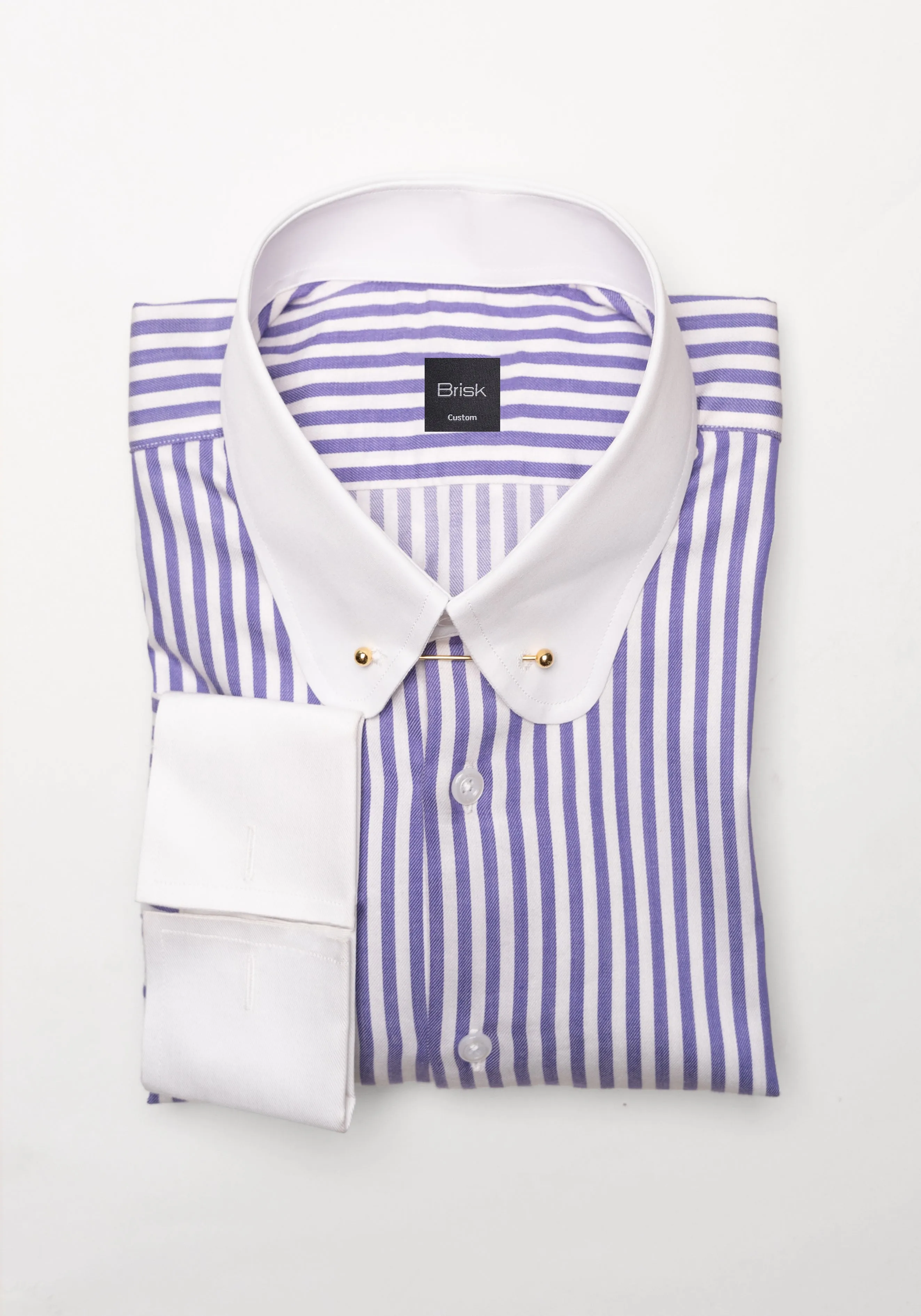Purple Bengal Twill Stripes Pima Cotton Shirt - White Club Golden Pin Collar & French Cuffs sold by Brisk Shirts