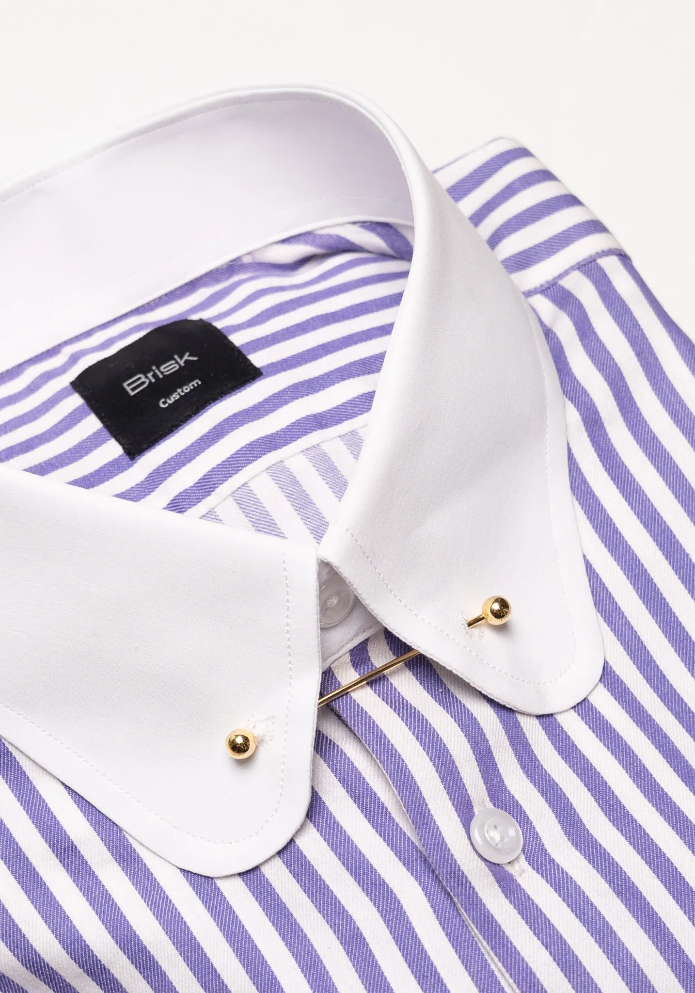 Purple Bengal Twill Stripes Pima Cotton Shirt - White Club Golden Pin Collar & French Cuffs sold by Brisk Shirts product image thumbnail 2