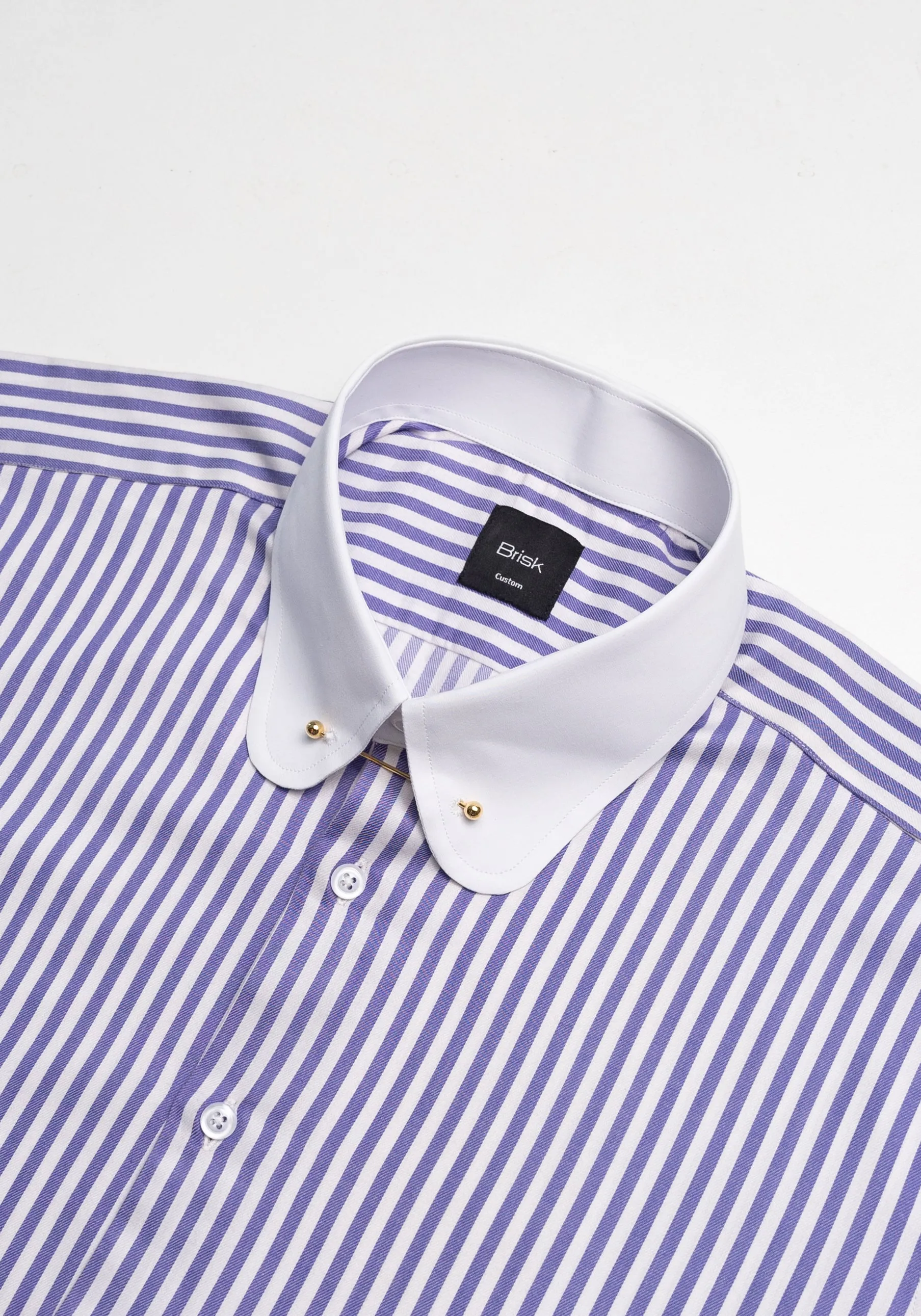Purple Bengal Twill Stripes Pima Cotton Shirt - White Club Golden Pin Collar & French Cuffs sold by Brisk Shirts product image thumbnail 3