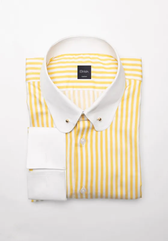 Yellow Bengal Twill Stripes Pima Cotton Shirt - White Club Golden Pin Collar & French Cuffs sold by Brisk Shirts