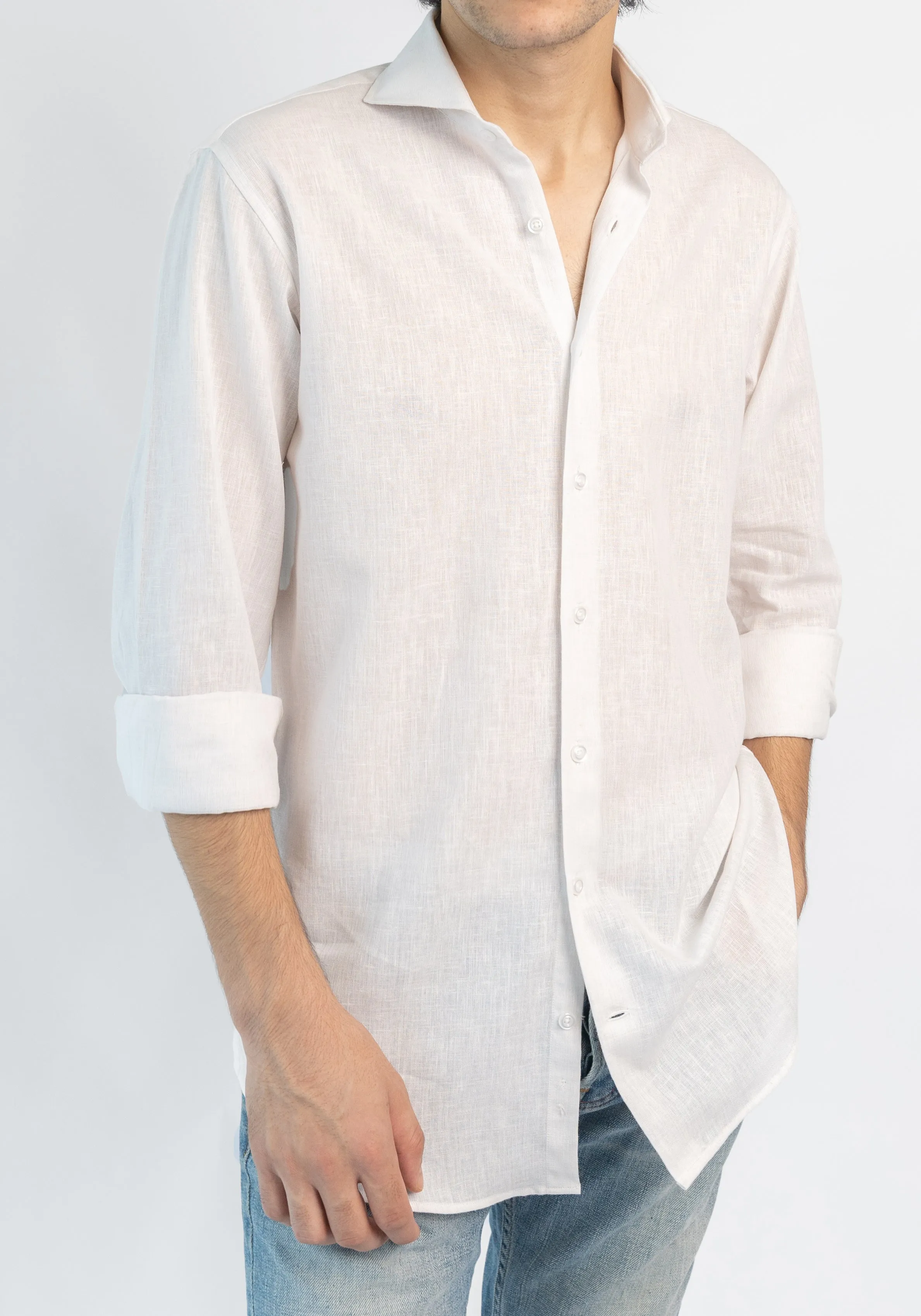 White Cotton-Linen Shirt sold by Brisk Shirts product image thumbnail 2