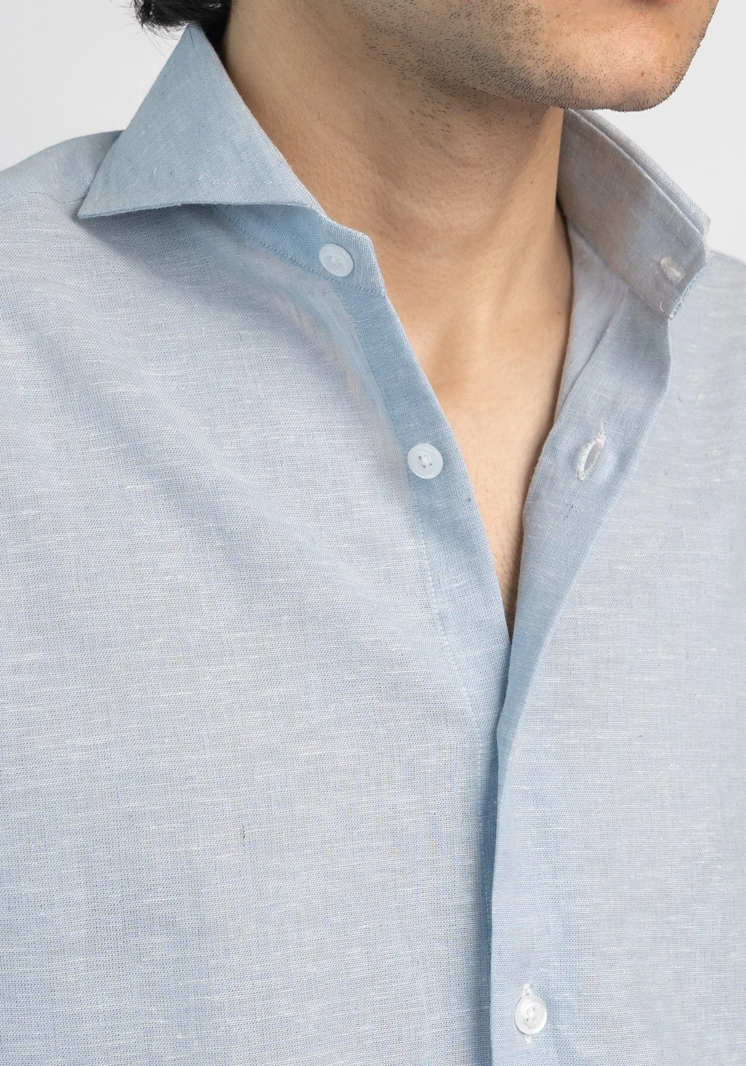 Light Blue Cotton-Linen Shirt sold by Brisk Shirts product image thumbnail 3
