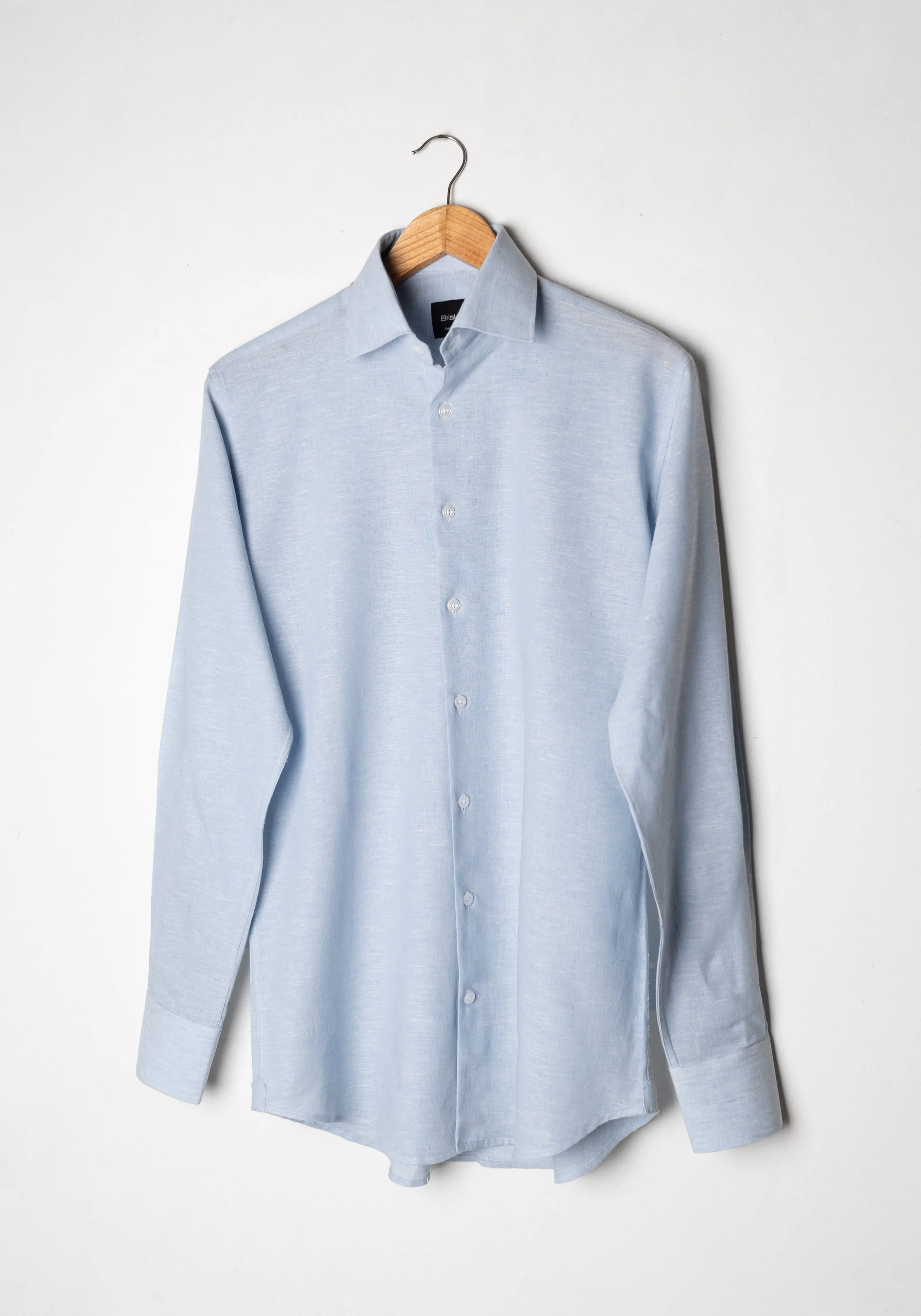 Light Blue Cotton-Linen Shirt - Cutaway Classic Collar sold by Brisk Shirts