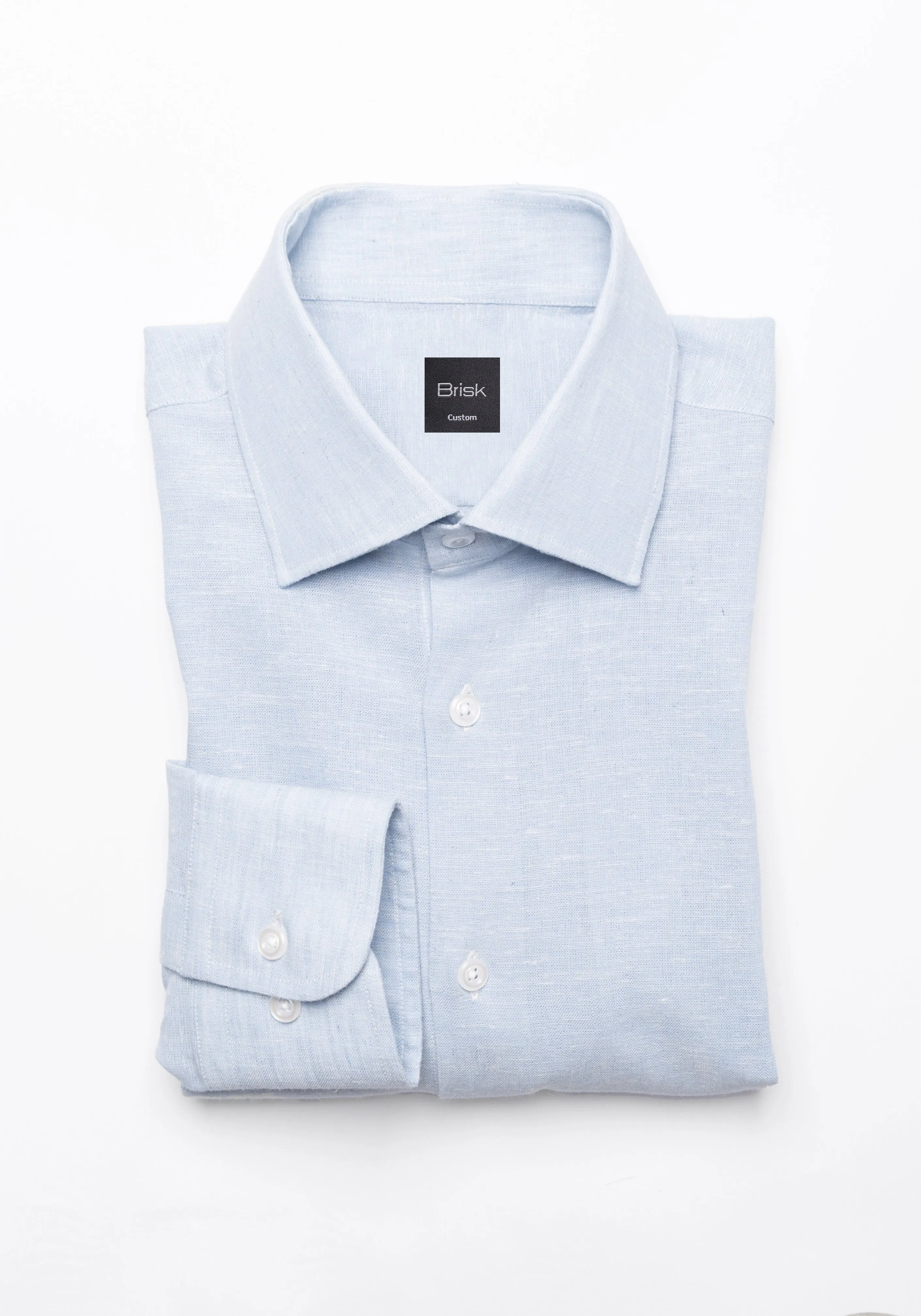 Light Blue Cotton-Linen Shirt - Cutaway Classic Collar sold by Brisk Shirts product image thumbnail 3
