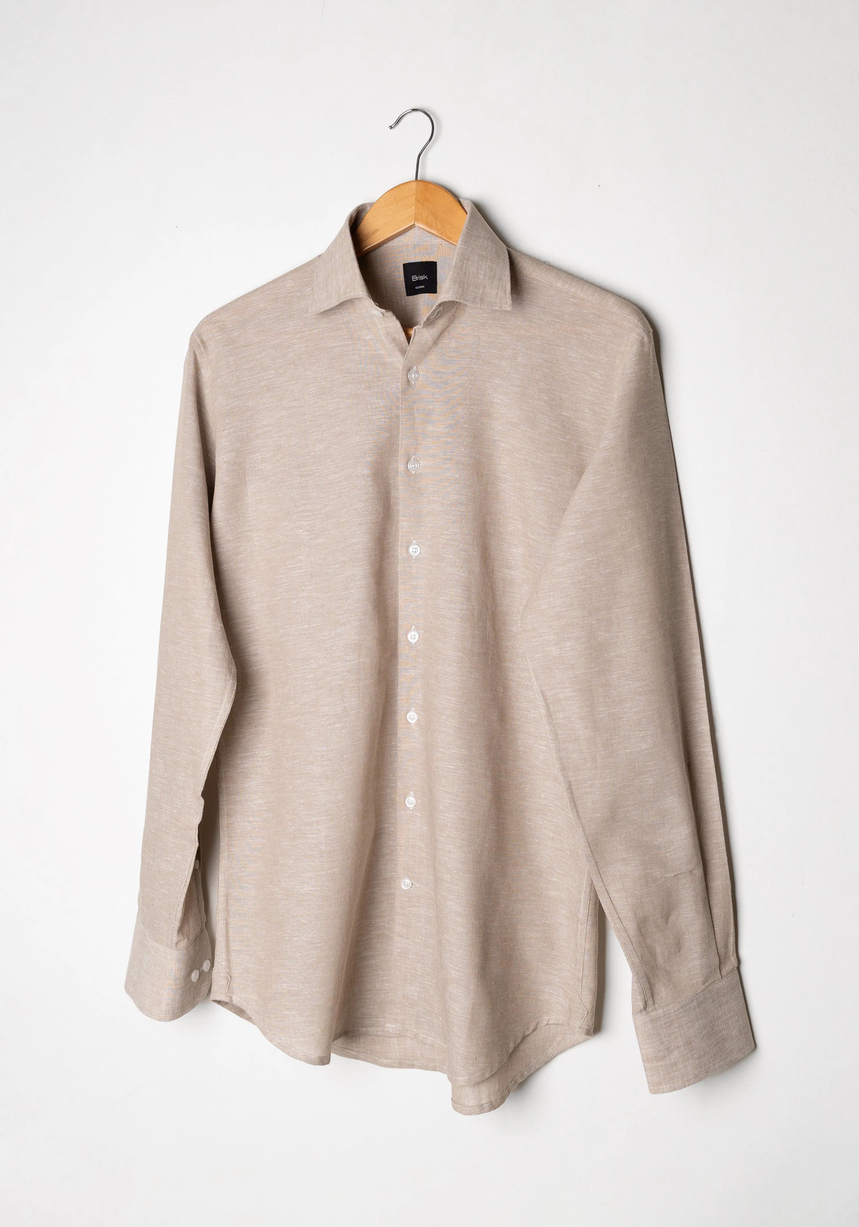 Tan Cotton-Linen Shirt - Cutaway Classic Collar sold by Brisk Shirts