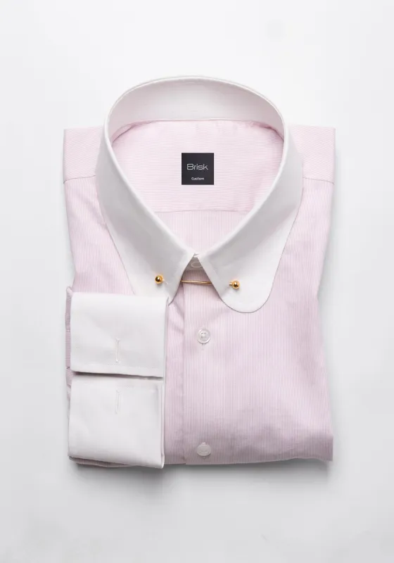 Soft Pink Pinstripes Pima Cotton Shirt - White Club Golden Pin Collar & French Cuffs sold by Brisk Shirts