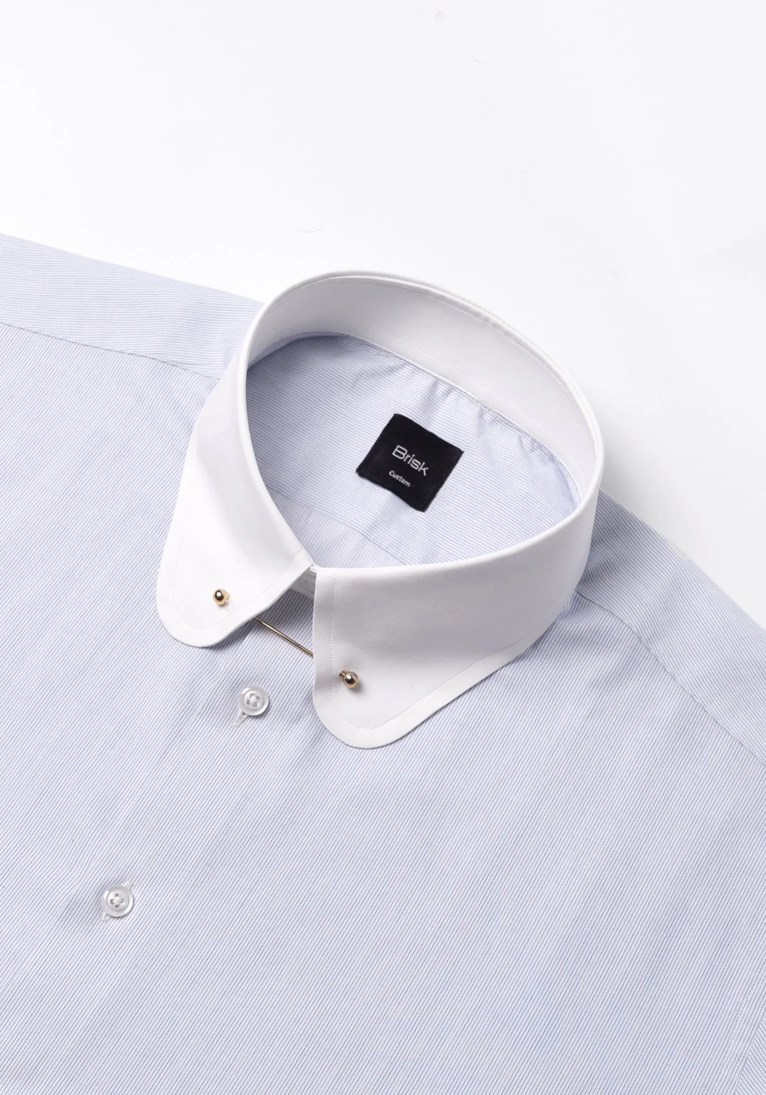 Soft Blue Pinstripes Pima Cotton Shirt - White Club Golden Pin Collar & French Cuffs sold by Brisk Shirts product image thumbnail 3