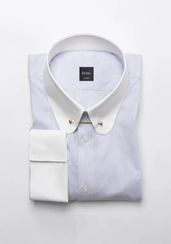 Soft Blue Pinstripes Pima Cotton Shirt - White Club Golden Pin Collar & French Cuffs sold by Brisk Shirts