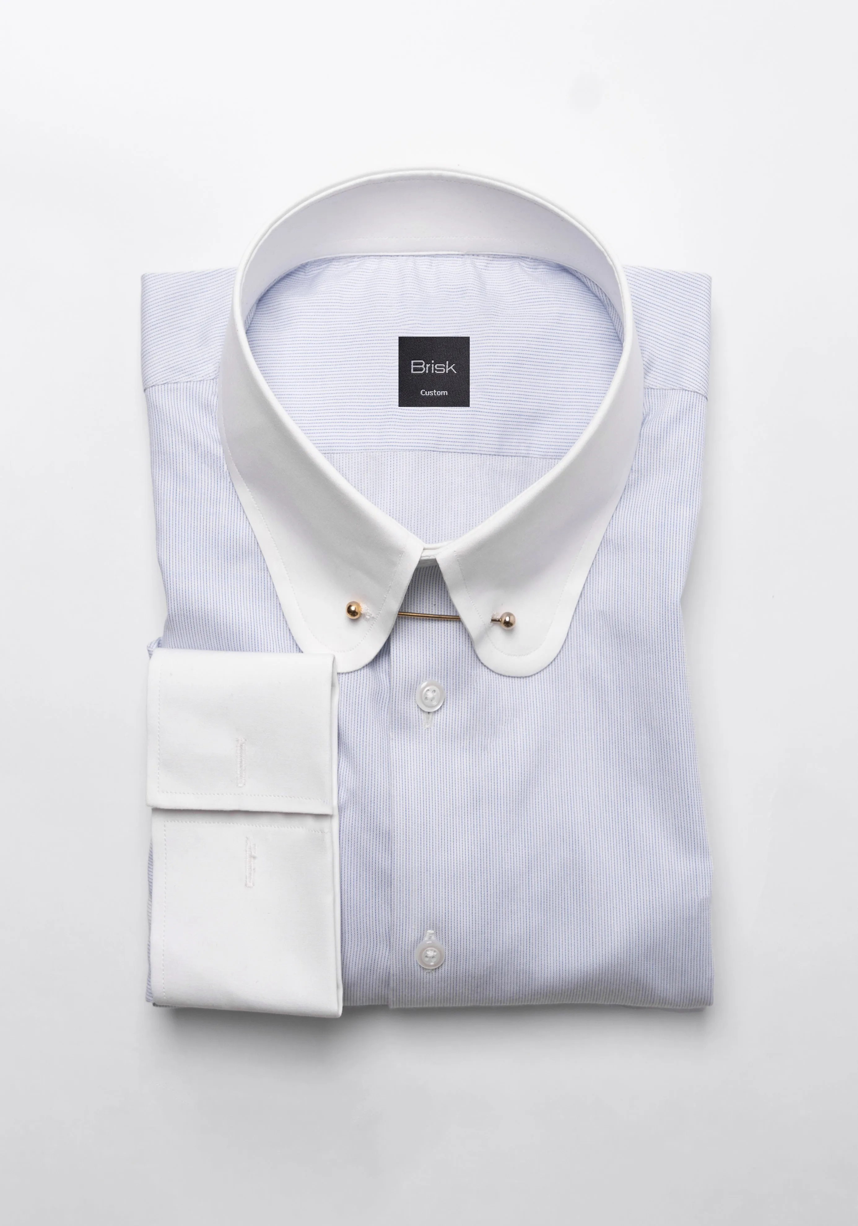 Soft Blue Pinstripes Pima Cotton Shirt - White Club Golden Pin Collar & French Cuffs sold by Brisk Shirts