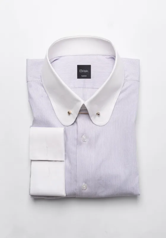 Pastel Lilac Pinstripes Pima Cotton Shirt - White Club Golden Pin Collar & French Cuffs sold by Brisk Shirts