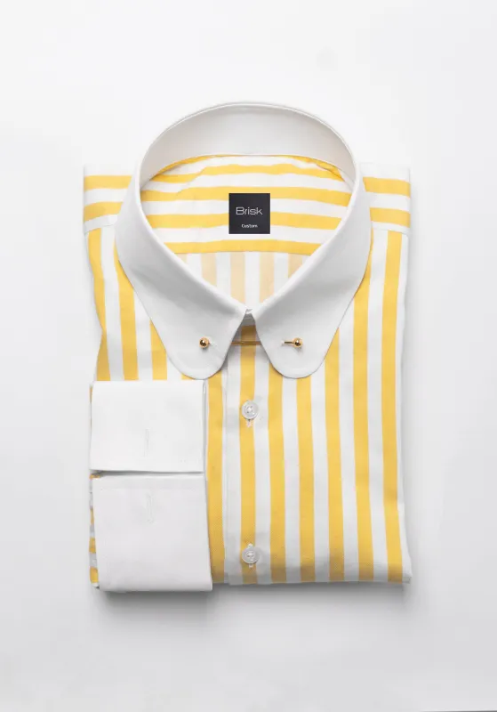 Yellow Bold Twill Stripes Pima Cotton Shirt – White Club Golden Pin Collar & French Cuffs sold by Brisk Shirts