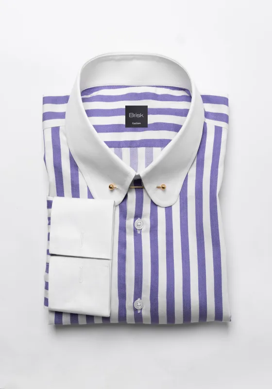 Purple Bold Twill Stripes Pima Cotton Shirt - White Club Golden Pin Collar & French Cuffs sold by Brisk Shirts