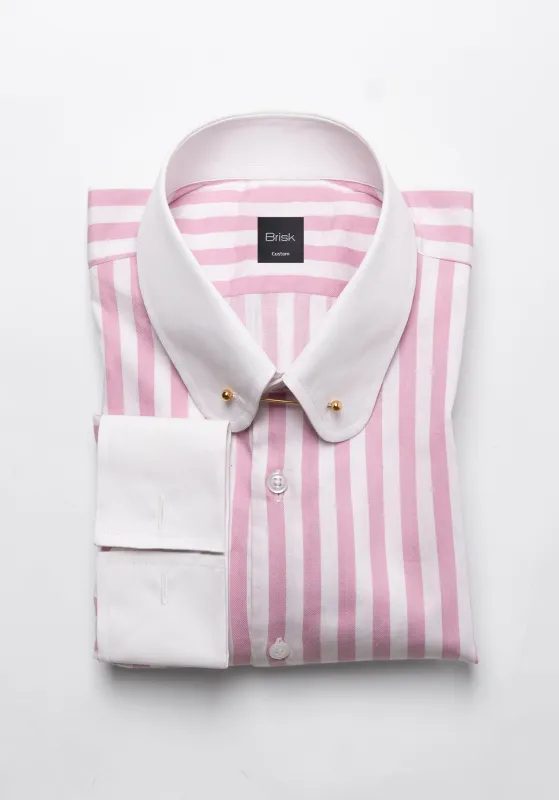 Pink Bold Twill Stripes Pima Cotton Shirt - White Club Golden Pin Collar & French Cuffs sold by Brisk Shirts