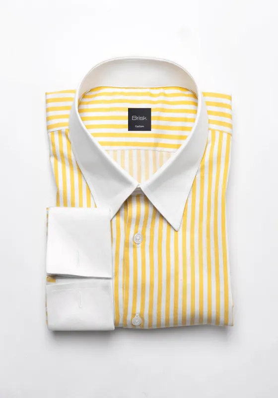 Yellow Bengal Twill Stripes Pima Cotton Shirt - White Classic Straight Collar & French Cuffs sold by Brisk Shirts