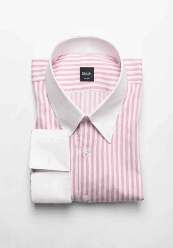 Pink Bengal Twill Stripes Pima Cotton Shirt - White Classic Straight Collar & French Cuffs sold by Brisk Shirts