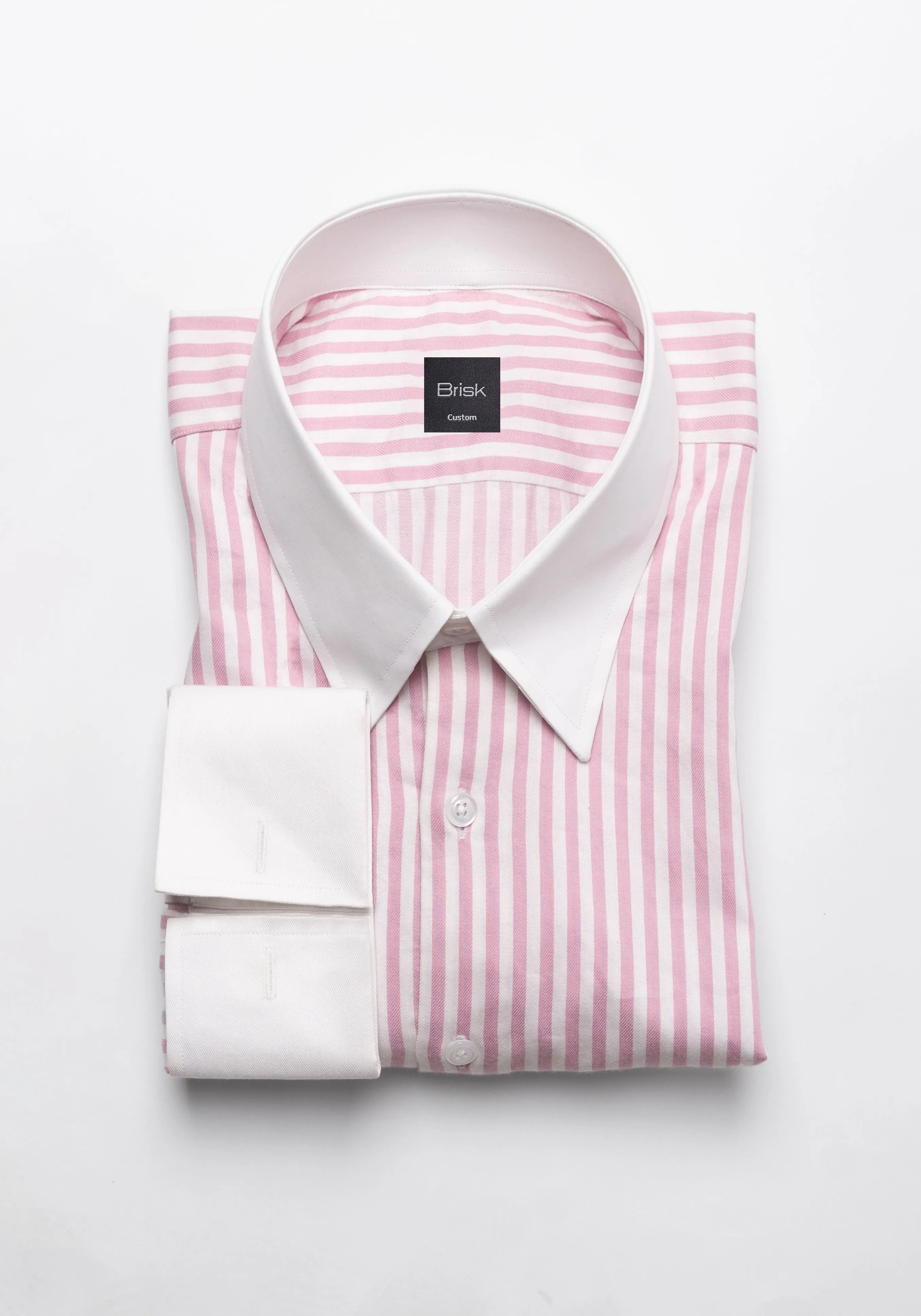 Pink Bengal Twill Stripes Pima Cotton Shirt - White Classic Straight Collar & French Cuffs sold by Brisk Shirts