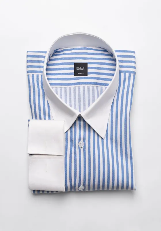 Sky Blue Bengal Twill Stripes Pima Cotton Shirt - White Classic Straight Collar & French Cuffs sold by Brisk Shirts