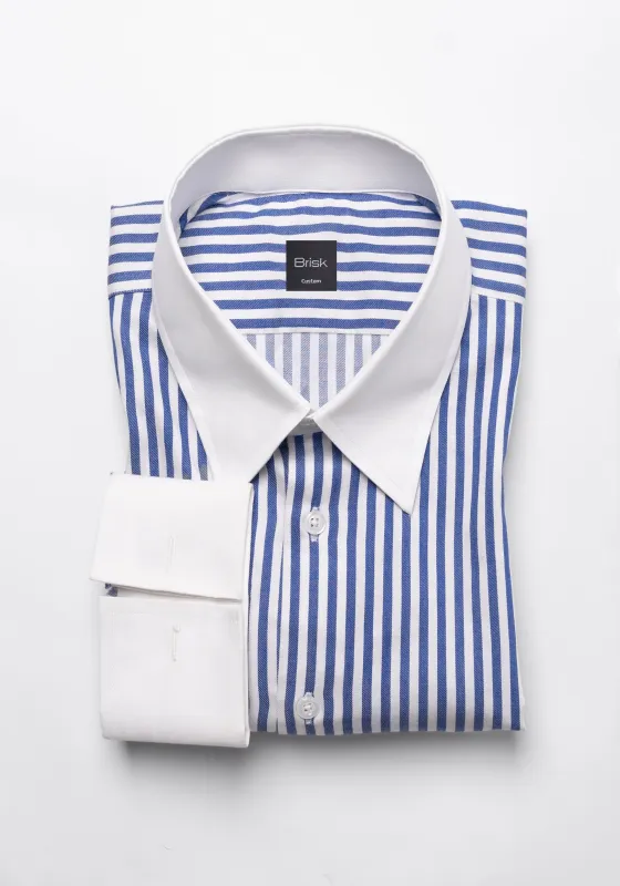 Navy Blue Bengal Twill Stripes Pima Cotton Shirt - White Classic Straight Collar & French Cuffs sold by Brisk Shirts
