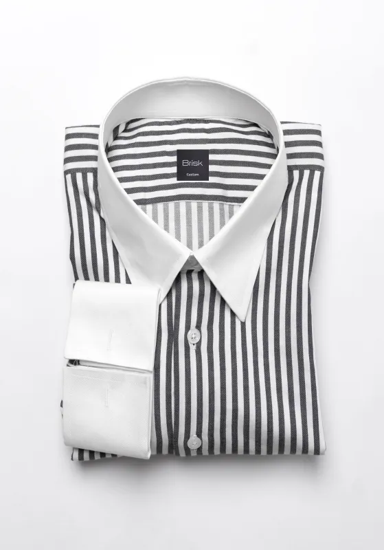 Charcoal Bengal Twill Stripes Pima Cotton Shirt - White Classic Straight Collar & French Cuffs sold by Brisk Shirts
