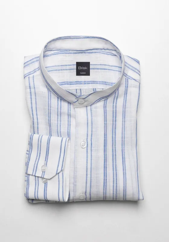 Super Light Weight Blue Striped Sheer Summer Linen Shirt sold by Brisk Shirts
