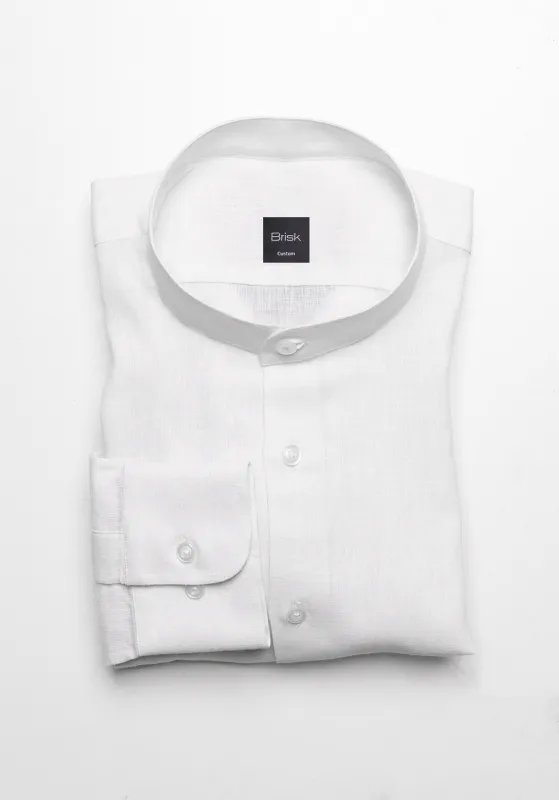White Cotton-Linen Shirt - Band Collar sold by Brisk Shirts