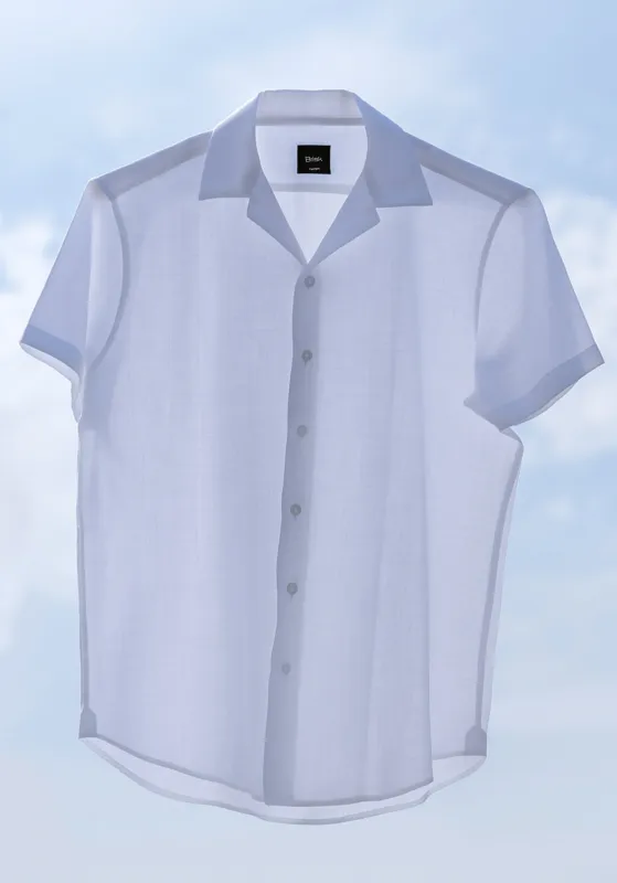 White Sheer Ultra Lightweight Summer Cotton Linen Shirt - Camp Collar sold by Brisk Shirts