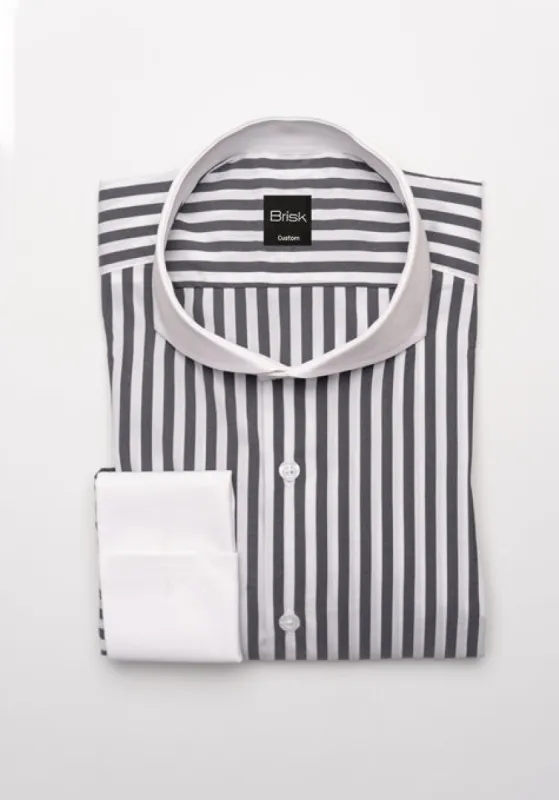 Charcoal Grey Performance Stretch Bengal Stripes Shirt - Wrinkle Resistant White Cut-Away-Extreme Collar sold by Brisk Shirts