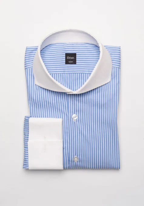 Mid Blue Pencil Stretch Stripes Shirt - White French Cuffs sold by Brisk Shirts