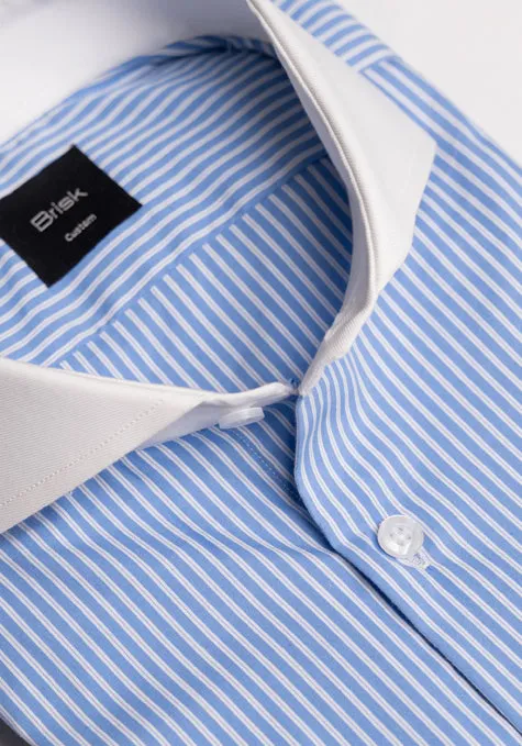 Mid Blue Pencil Stretch Stripes Shirt - White French Cuffs sold by Brisk Shirts product image thumbnail 2