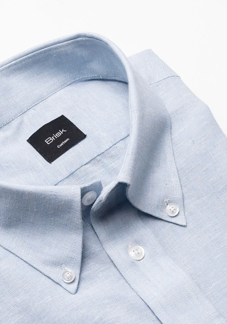 Light Blue Cotton-Linen Shirt - Button Down Collar sold by Brisk Shirts product image thumbnail 2
