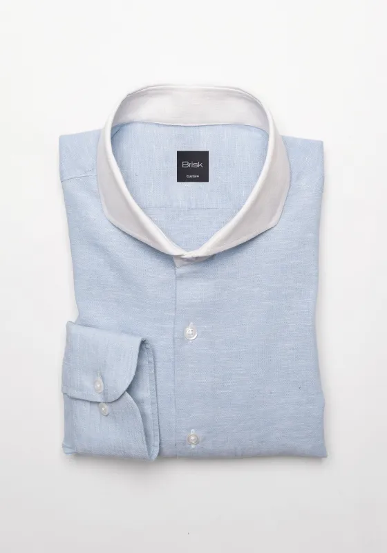 Light Blue Cotton-Linen Shirt - White Cutaway Extreme Collar sold by Brisk Shirts