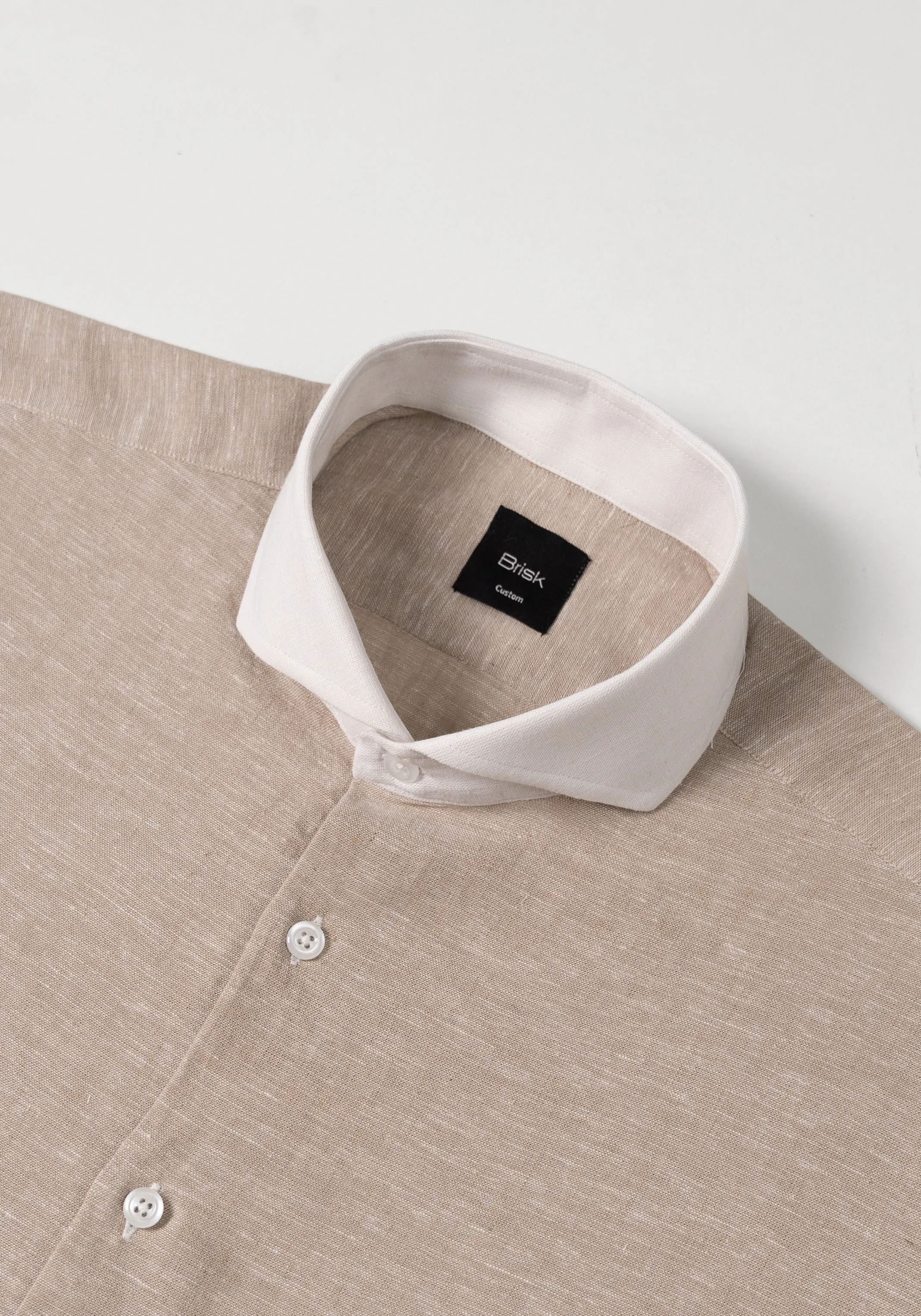 Tan Cotton-Linen Shirt - White Cutaway Extreme Collar sold by Brisk Shirts product image thumbnail 2