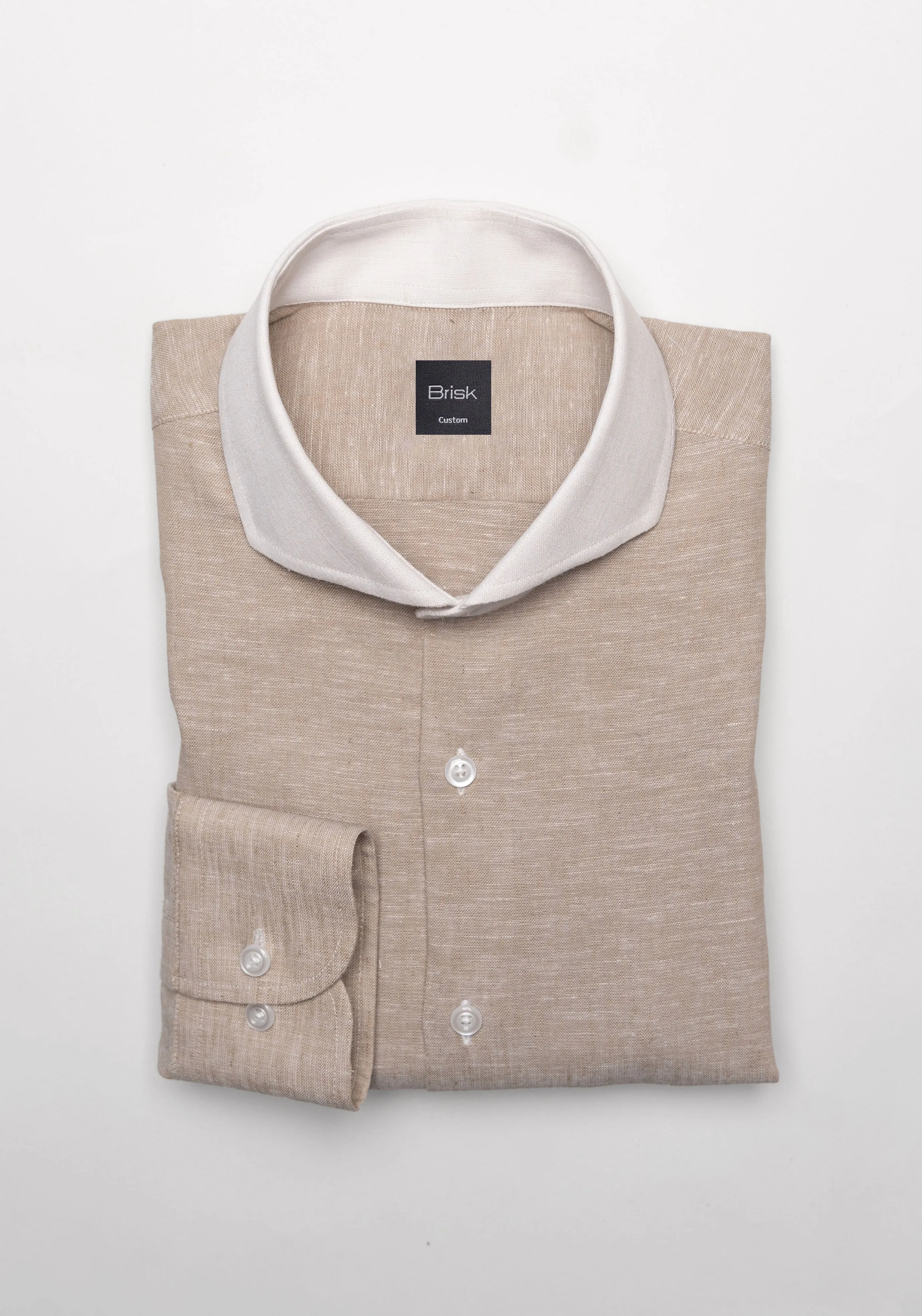 Tan Cotton-Linen Shirt - White Cutaway Extreme Collar sold by Brisk Shirts