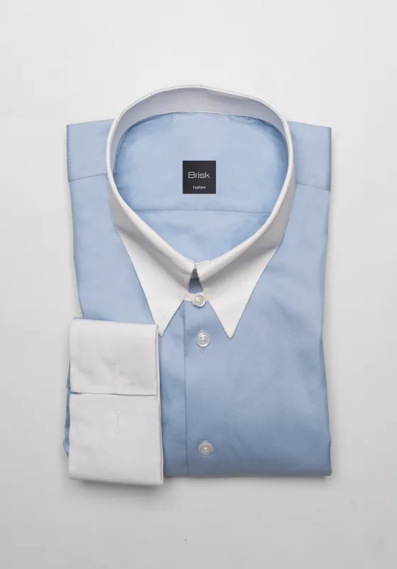 Sky Blue Twill Pima Cotton Shirt - White Tab Collar sold by Brisk Shirts