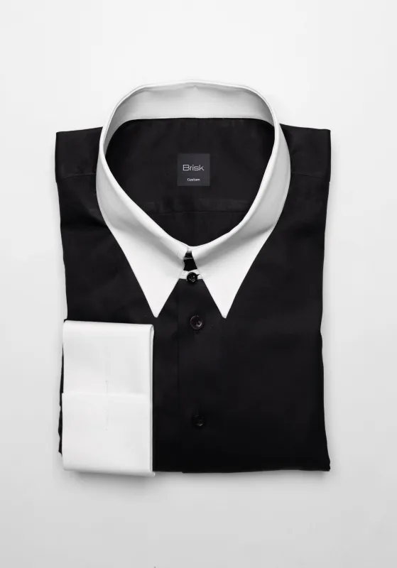 Jet Black Twill Pima Cotton Shirt - White Tab Collar sold by Brisk Shirts