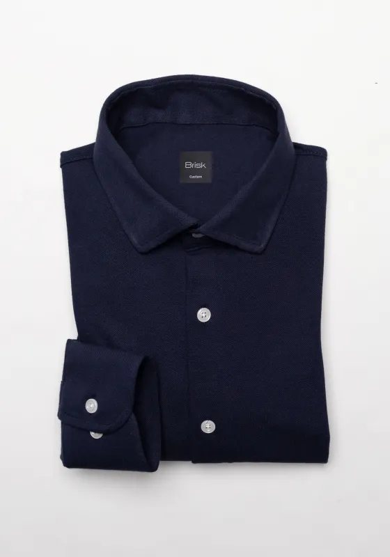 Midnight Blue Feather Soft Piqué Shirt - Cut Away Collar With Hidden Button Down sold by Brisk Shirts