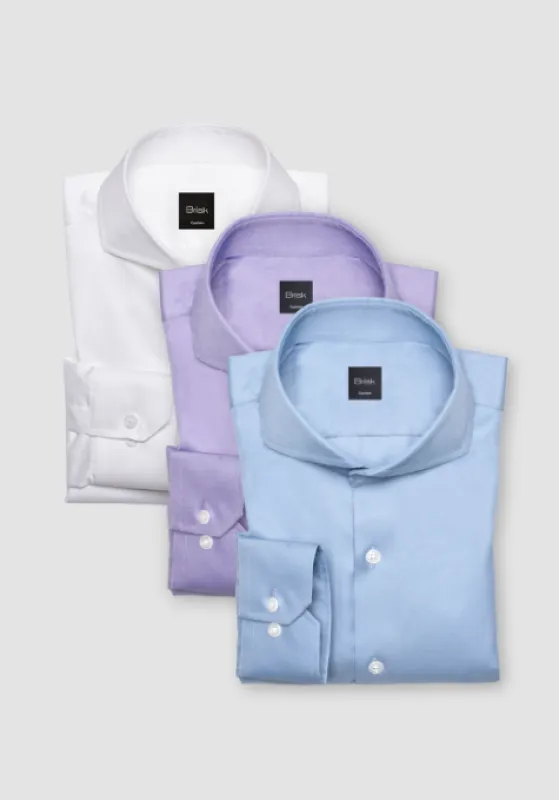 The Pima Cotton Bundle Pack - Pearl White, Sky Blue, Purple Twill sold by Brisk Shirts