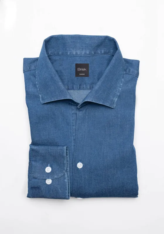Medium Dark Denim Stretch Shirt - One Piece Collar sold by Brisk Shirts