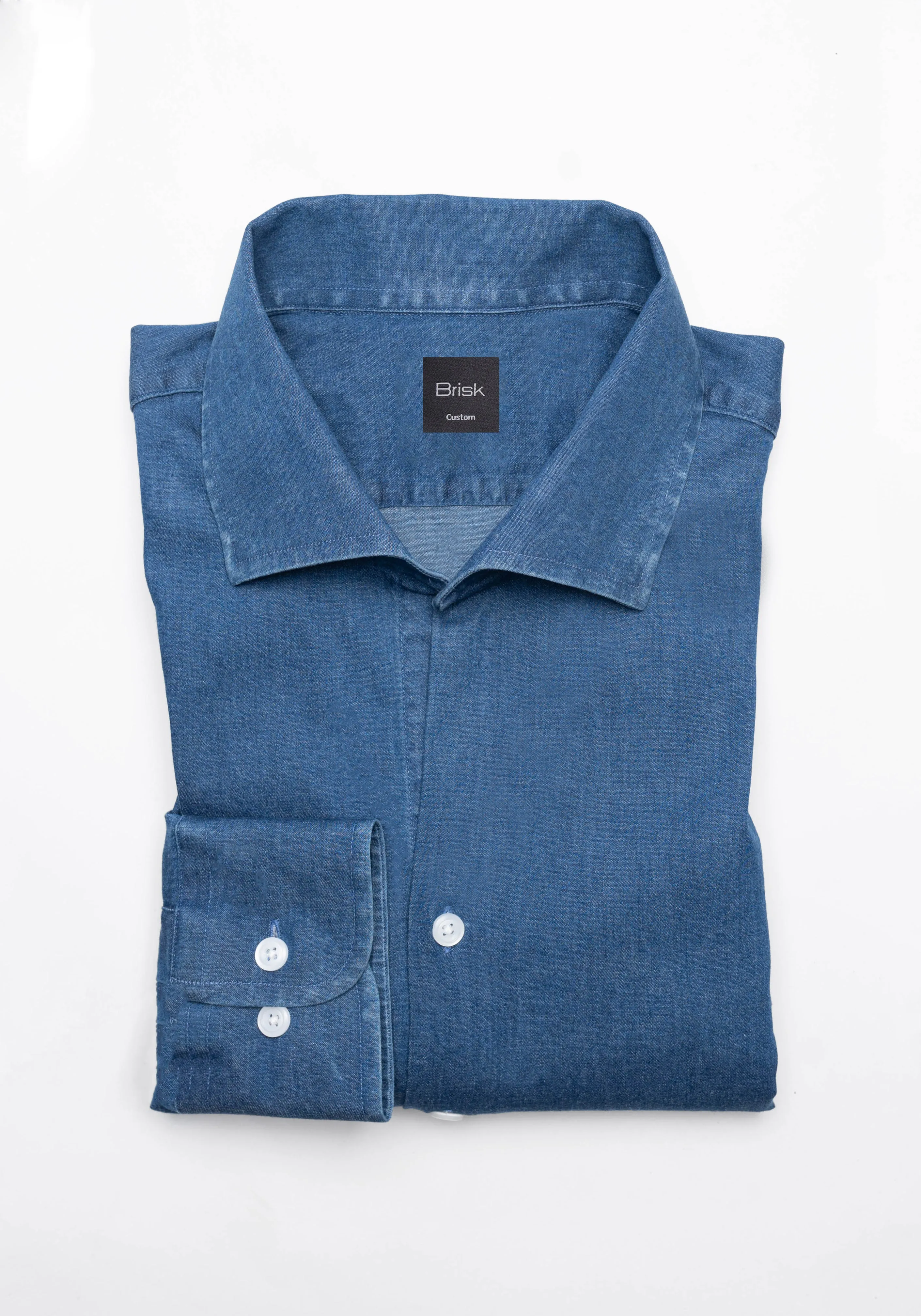 Medium Dark Denim Shirt - One Piece Collar sold by Brisk Shirts