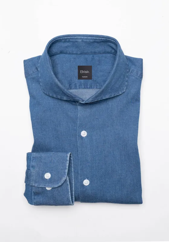 Medium Dark Denim Stretch Shirt  - Cutaway Extreme Collar sold by Brisk Shirts