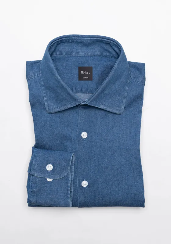 Medium Dark Denim Stretch Shirt  - Classic Collar sold by Brisk Shirts