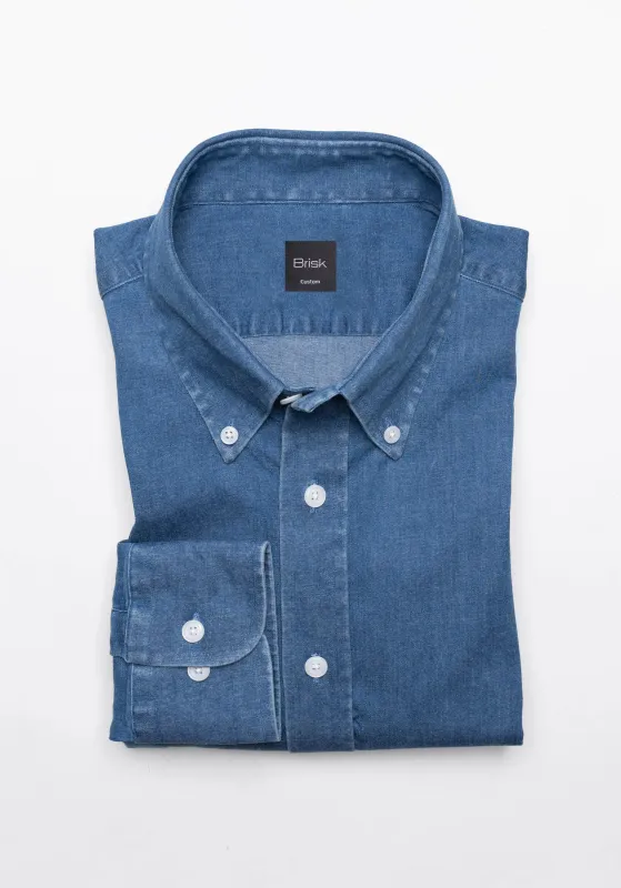 Medium Dark Denim Stretch Shirt  - Button Down Collar sold by Brisk Shirts