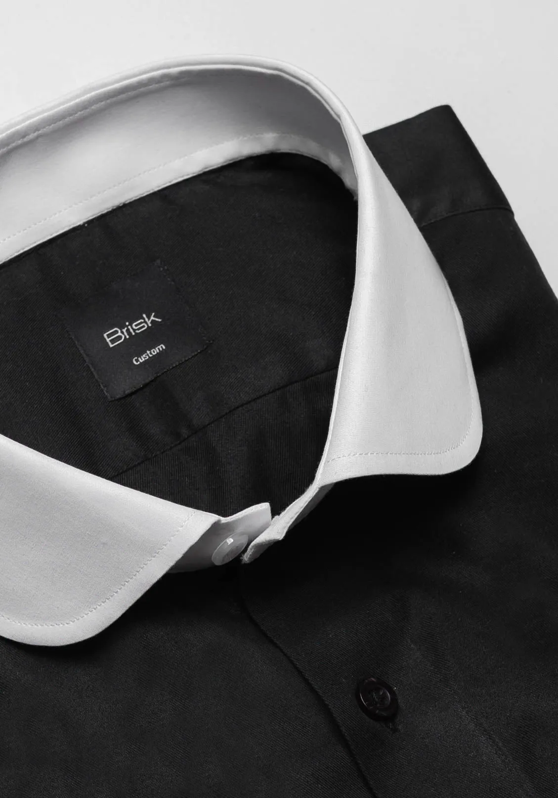 Jet Black Twill Pima Cotton Shirt - White Club Collar sold by Brisk Shirts product image thumbnail 2