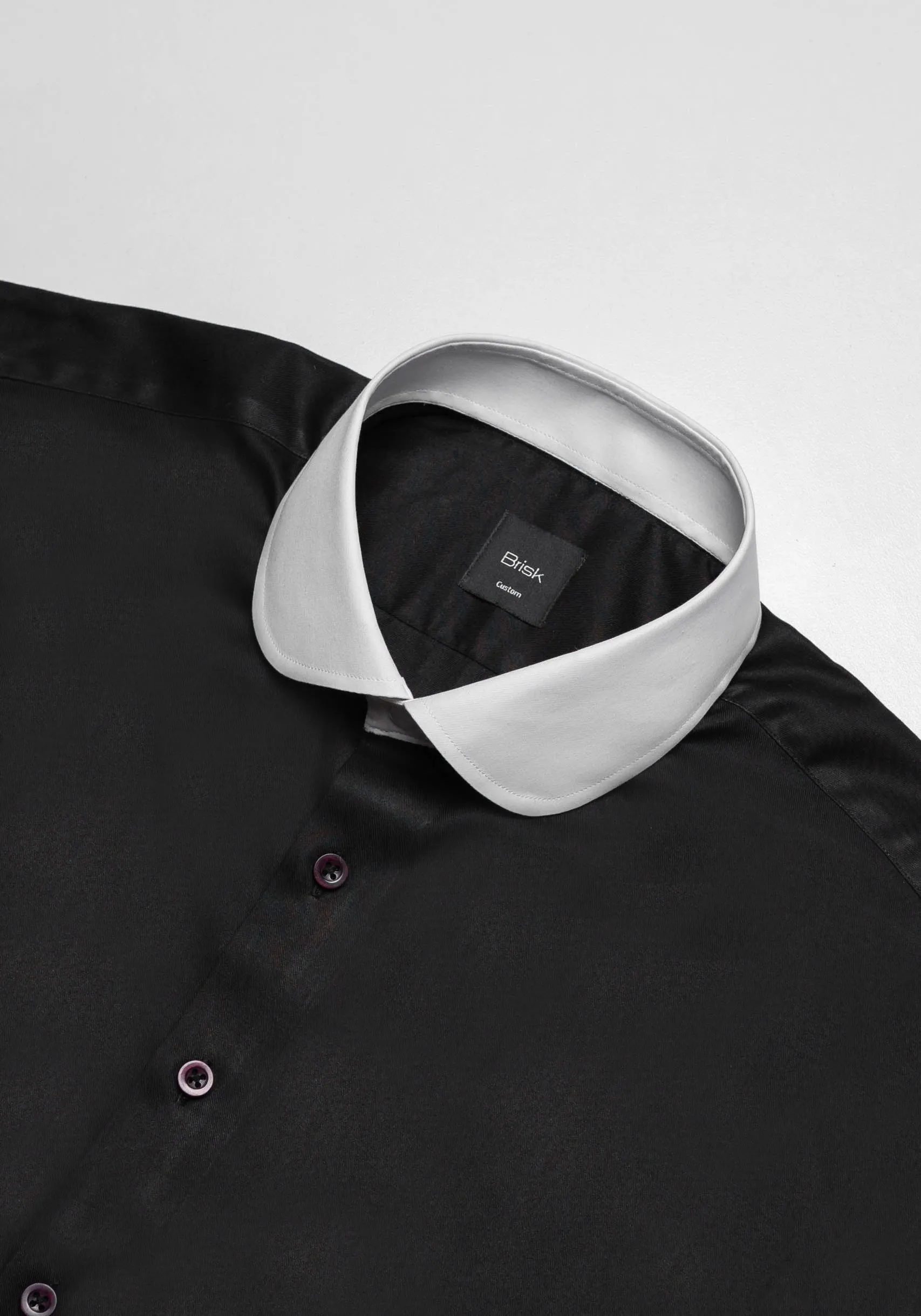 Jet Black Twill Pima Cotton Shirt - White Club Collar sold by Brisk Shirts product image thumbnail 3