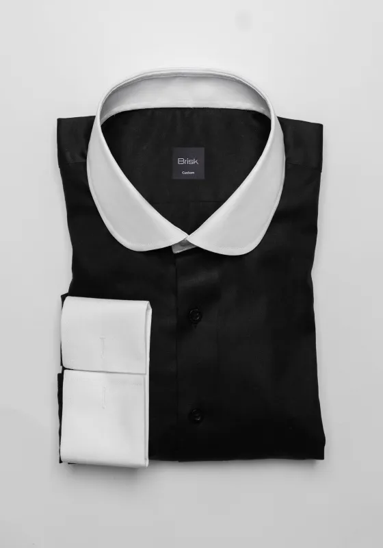 Jet Black Twill Pima Cotton Shirt - White Club Collar sold by Brisk Shirts
