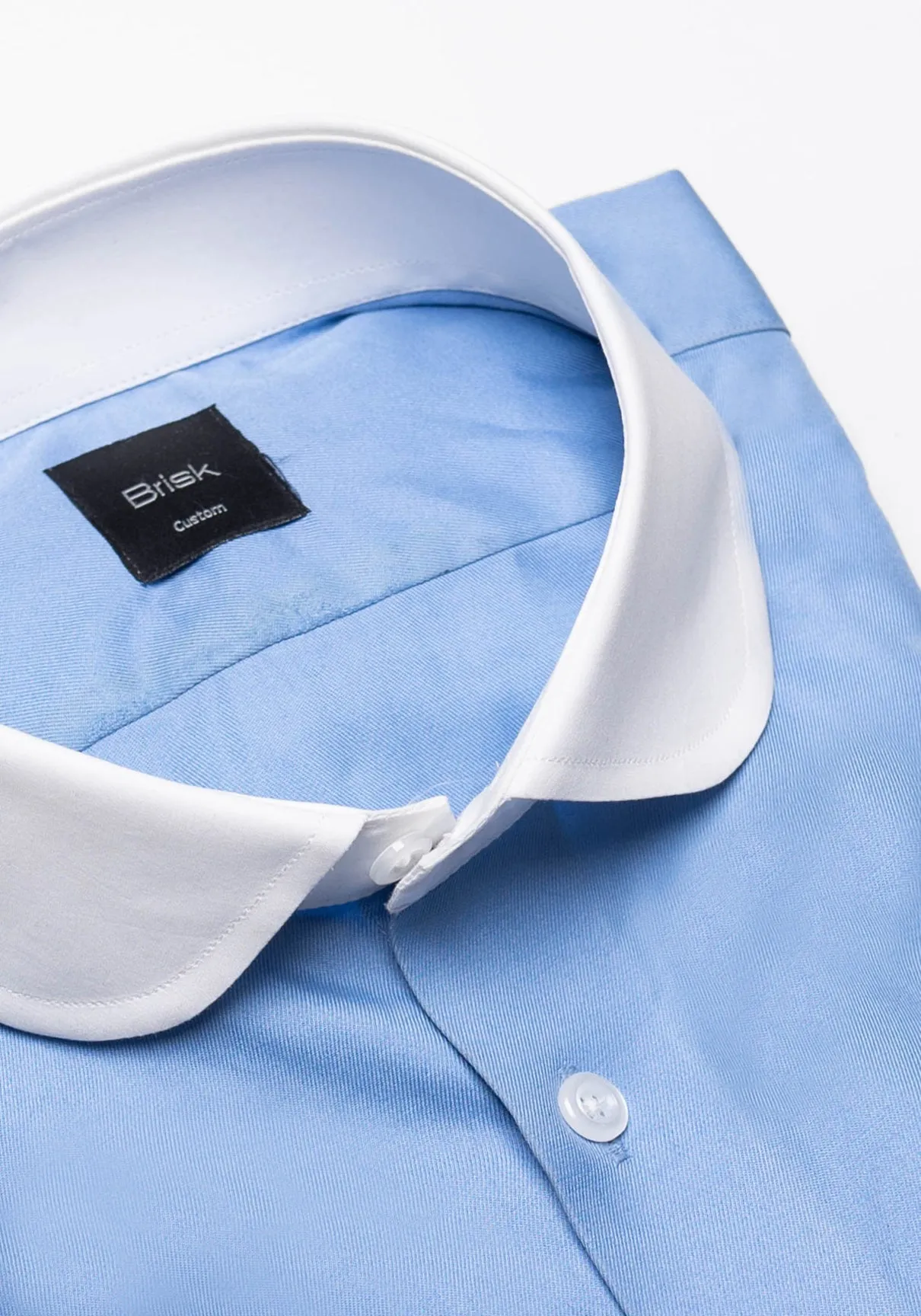 Mid Blue Twill Pima Cotton Shirt - White Club Collar sold by Brisk Shirts product image thumbnail 2