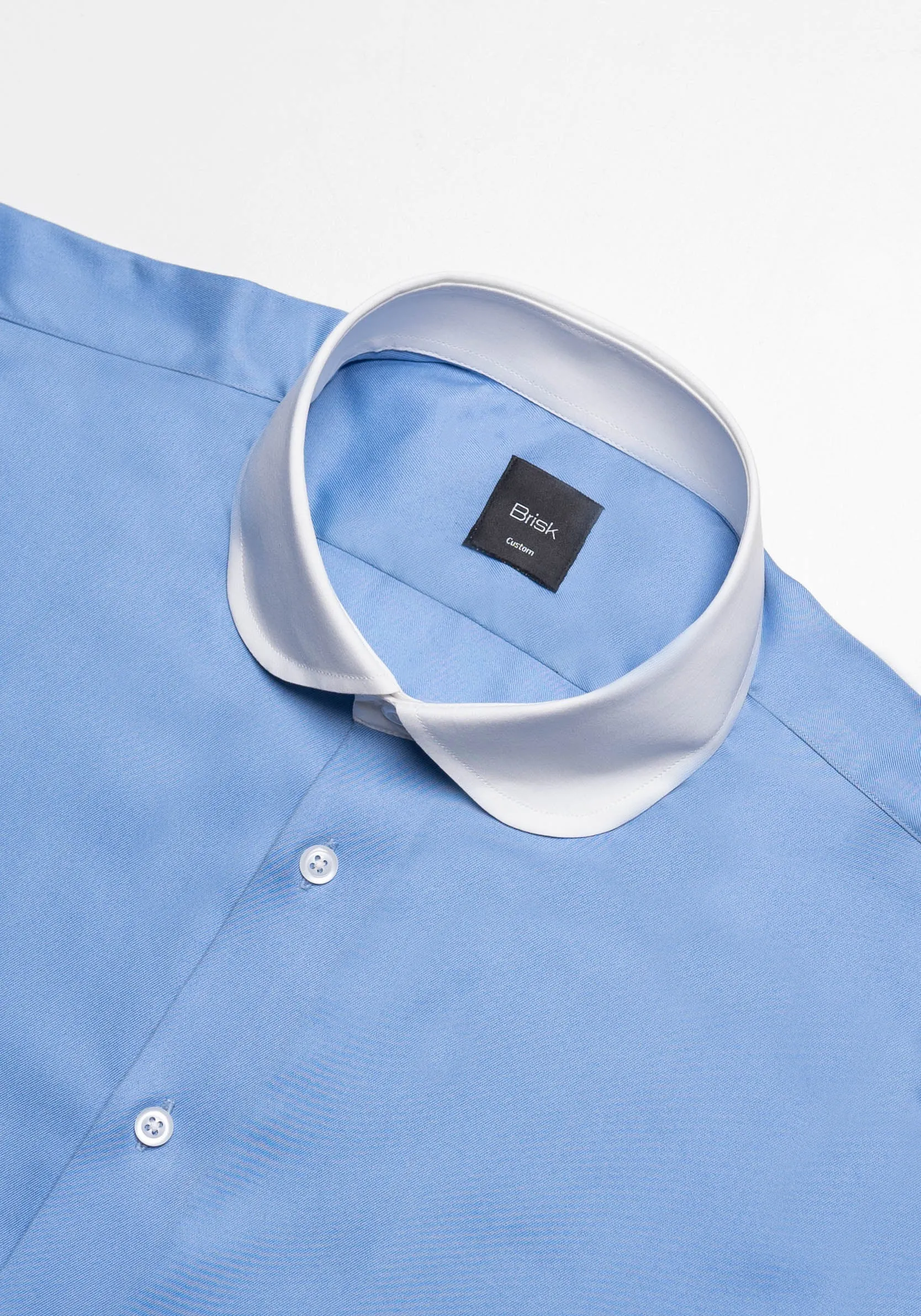 Mid Blue Twill Pima Cotton Shirt - White Club Collar sold by Brisk Shirts product image thumbnail 3